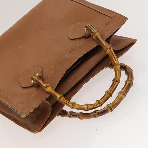 GUCCI Bamboo Hand Bag Leather Brown Gold - Picture 6 of 12